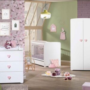 Lit + Commode à langer + Armoire BASIC à 711€ - Coeur Rose
