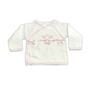 Brassière Blanche Brodée " Je suis un petit ange" à manche longue - Rose