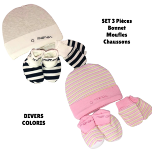 Set 3 pièces Bonnet Moufles Chaussons – MAMAN – FDMP