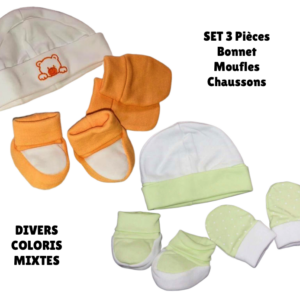Set 3 pièces Bonnet Moufles et Chaussons - Coloris Mixte - MIGNON