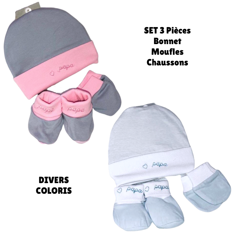 Ensemble naissance en tricot bonnet + moufles + chaussons - noisette, Bébé