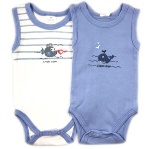 Lot 2 Bodies Sans Manches "Bubble and Whale" - Ciel