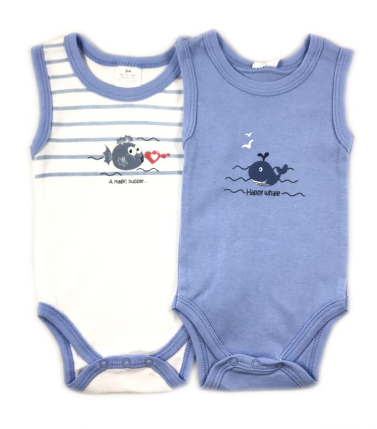 Lot 2 Bodies Sans Manches "Bubble and Whale" - Ciel