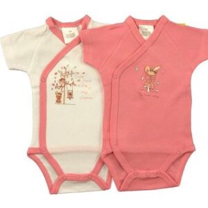 Lot 2 Bodies Brassière Manches Courtes "LAPIN" - Blanc/Corail