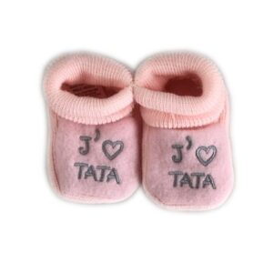 Paire de Chaussons naissance brodés "J'aime Tata" - TU