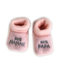 Paire de Chaussons naissance brodés "50%MAMAN-50%PAPA" - TU