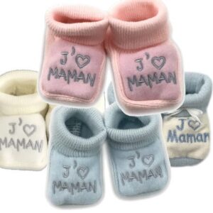 Paire de Chaussons naissance brodés "J'aime Maman" - TU