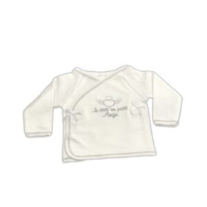 Brassière Blanche Brodée "je suis un petit ange"  à manches longues - Gris