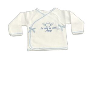 Brassière Blanche Brodée "je suis un petit prince"  à manches longues - Bleu