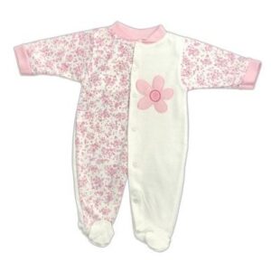 Grenouillère bébé coton - Fleurie Rose et Blanc