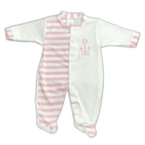 Grenouillère bébé coton - Marinière Rose