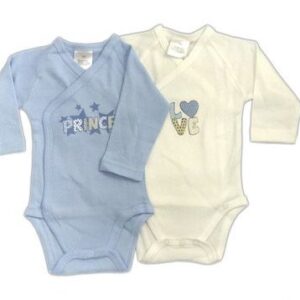 Lot 2 Bodies Brassière Manches Longues Bleu et Beige "LOVE/PRINCE" - Garçon