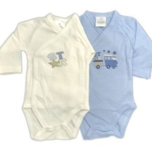 Lot 2 Bodies Brassière Manches Longues Bleu et Beige "STAR" - Garçon