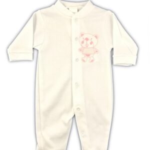 Pyjama Grenouillère Coton - Ourson - Blanc/Rose