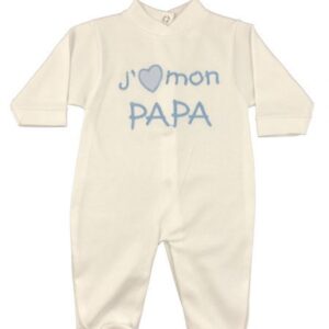 Grenouillère Coton - "J'aime PAPA " - Blanc/Bleu