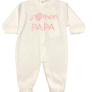 Grenouillère Coton - "J'aime Papa" - Blanc/Rose