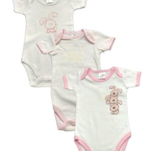 Lot 3 Bodies Manches Courte Motif " Lapin Rose " - Fille