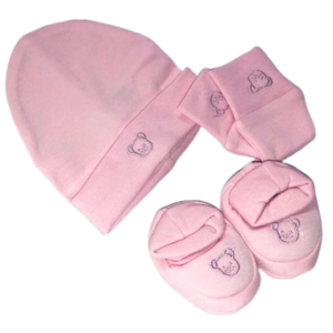 Set 3 pièces Bonnet Moufles Chaussons - Rose - PETIT VILAIN