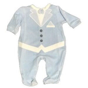 Grenouillère bébé velours COSTUME - Ciel/Gris