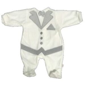 Grenouillère bébé velours COSTUME - Blanc/Gris