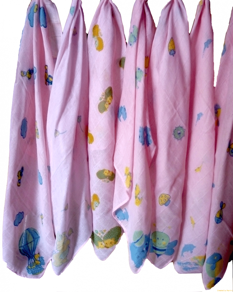 Les Langes/couches en coton tissé - Rose à motif - MIGNON