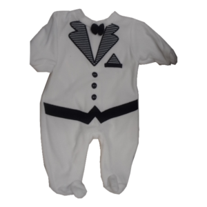 Grenouillère bébé velours COSTUME - 6 mois - Blanc/Marine