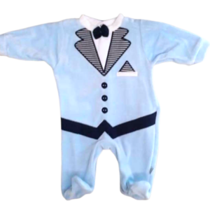 Grenouillère bébé velours COSTUME - Ciel/Marine