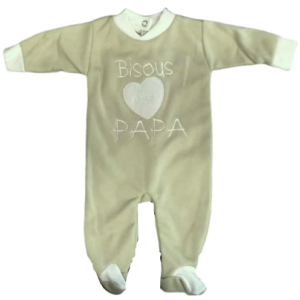 Grenouillère bébé coton brodé "BISOUS pour PAPA"  - Vert