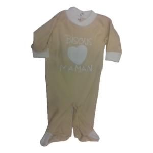 Grenouillère bébé en coton Beige "BISOUS POUR MAMAN"