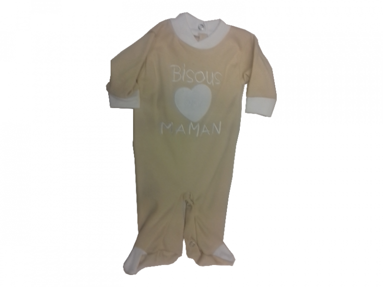 Grenouillère bébé en coton Beige "BISOUS POUR MAMAN"
