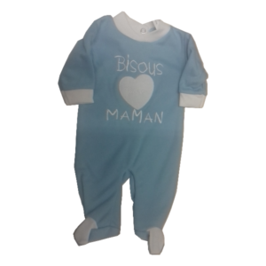 Grenouillère bébé coton Bleue "BISOUS POUR MAMAN"