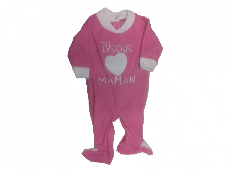 Grenouillère en coton Rose "BISOUS POUR MAMAN"