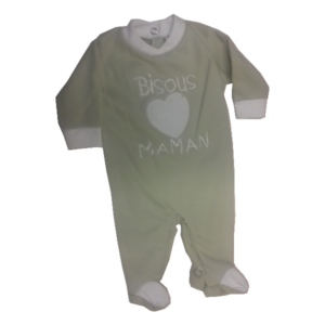 Grenouillère bébé en coton Verte "BISOUS POUR MAMAN"