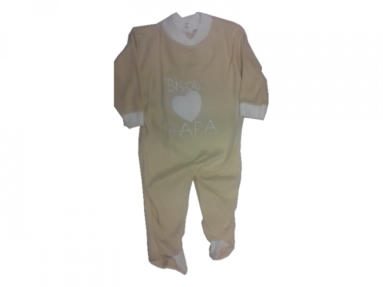 Grenouillère en coton Brodé "BISOUS pour PAPA" - 12 mois - Beige