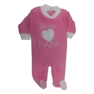 Grenouillère bébé coton Rose - "BISOUS POUR PAPA"