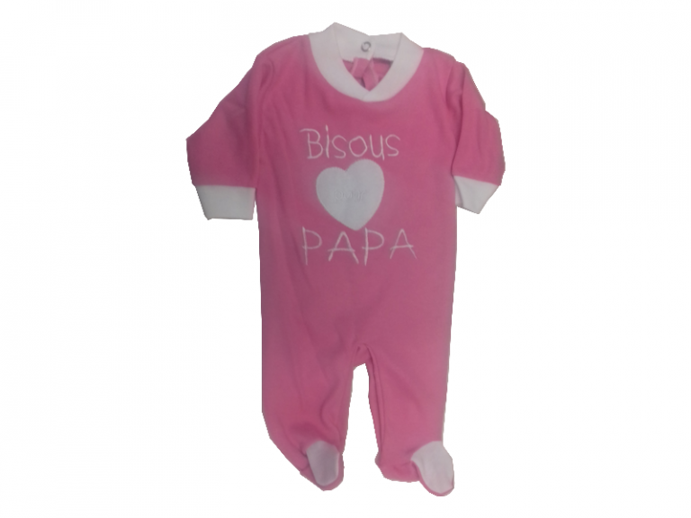 Grenouillère bébé coton Rose - "BISOUS POUR PAPA"