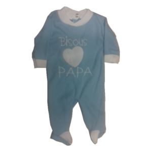 Grenouillère bébé coton bleu - "BISOUS POUR PAPA"
