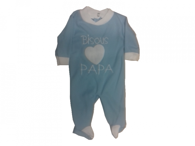 Grenouillère bébé coton bleu - "BISOUS POUR PAPA"