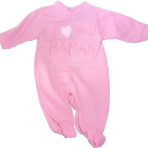 Grenouillère bébé coton Rose Brodée "J'aime Maman"
