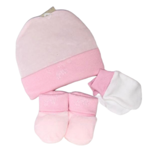 Set Bonnet Chaussons Moufles - Rose - FDMP