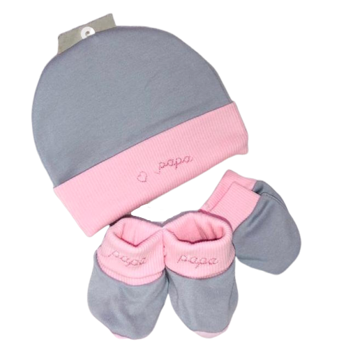 Ensemble naissance en tricot bonnet + moufles + chaussons - noisette, Bébé